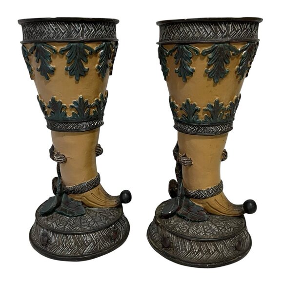 Vintage Monkey Butler Bellhop Pedestal Vase Cornucopia Tropical 12" Tall Pair - Picture 3 of 6